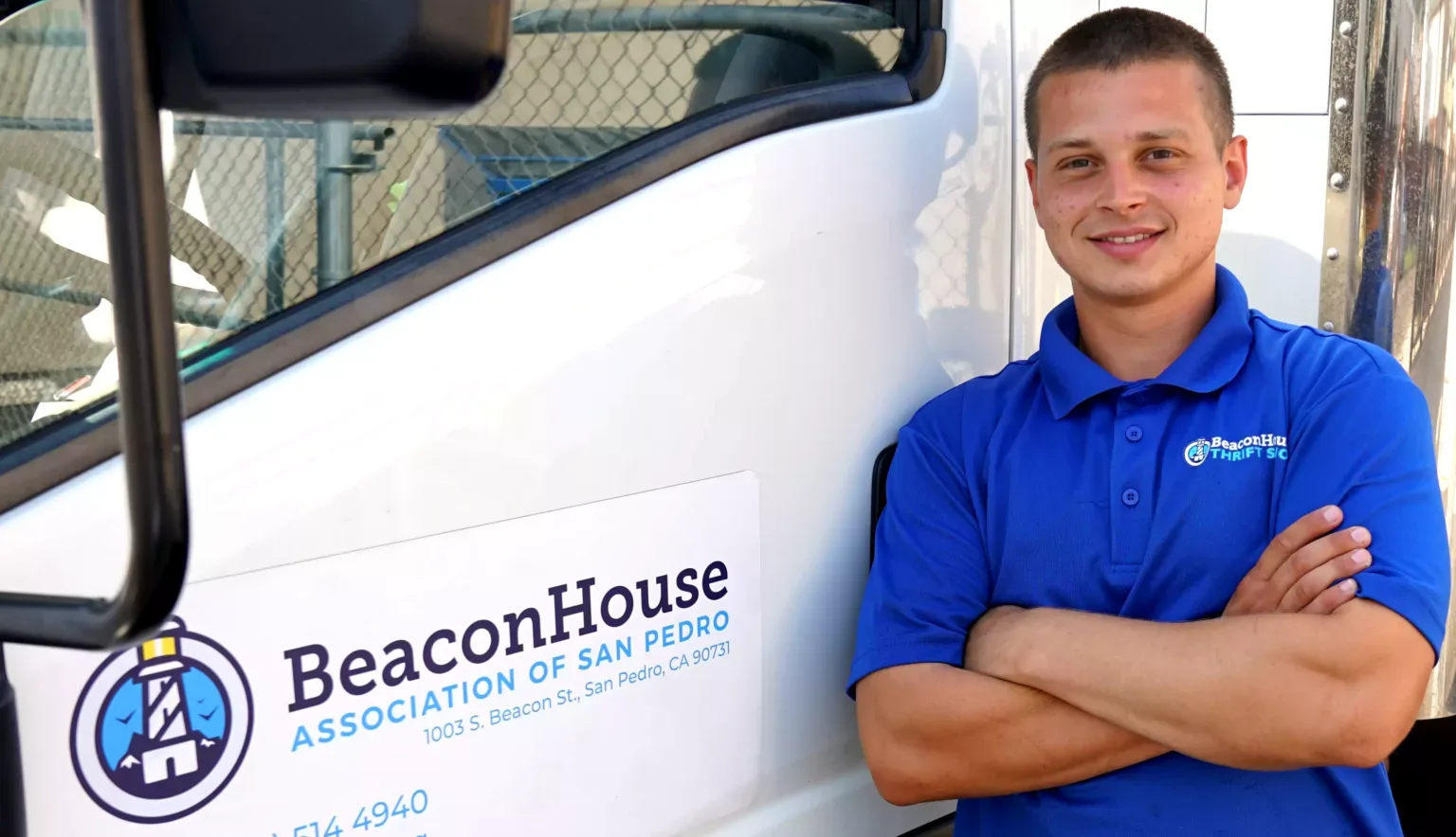 Donation pickup guy with the beacon house association of San Pedro truck